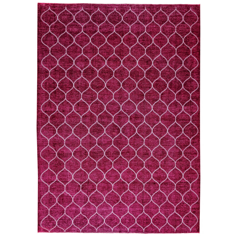 Tapis rose / blanc noué à la main 9 pi 5 po x 13 pi 6 po