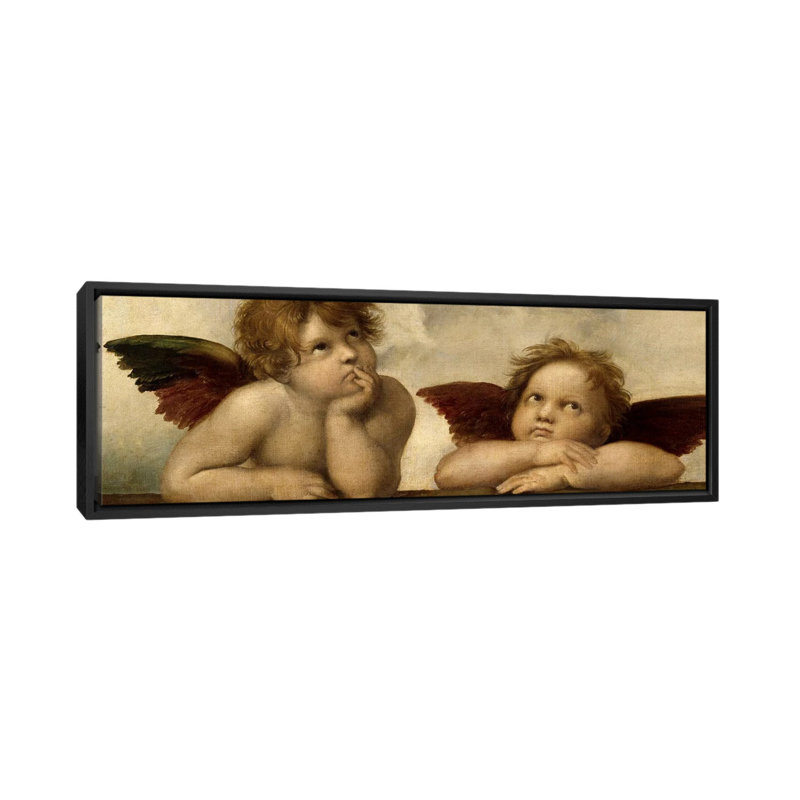 «The Two Angels» par Raphael - peinture panoramique sur cadre flottant, H 20 po x l 60 po x P 1,5 po