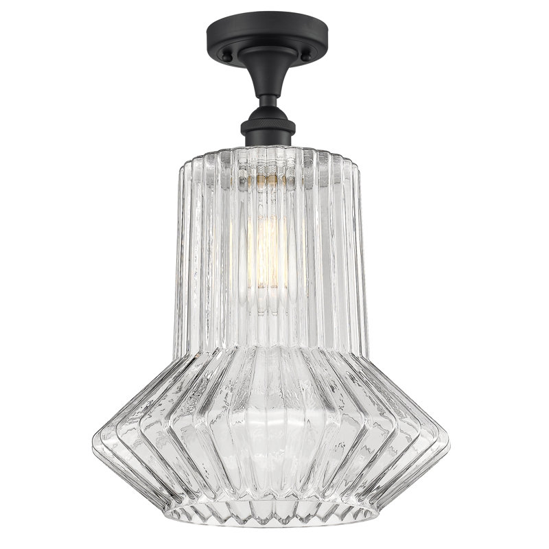 Perri Glass Semi Flush Mount, No Bulb Included, Matte Black