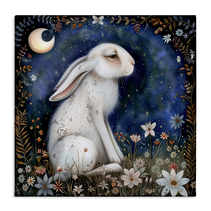 "White Rabbit Forest", art mural sur toile par The Dutch Lady, H 17 po x l 17 po