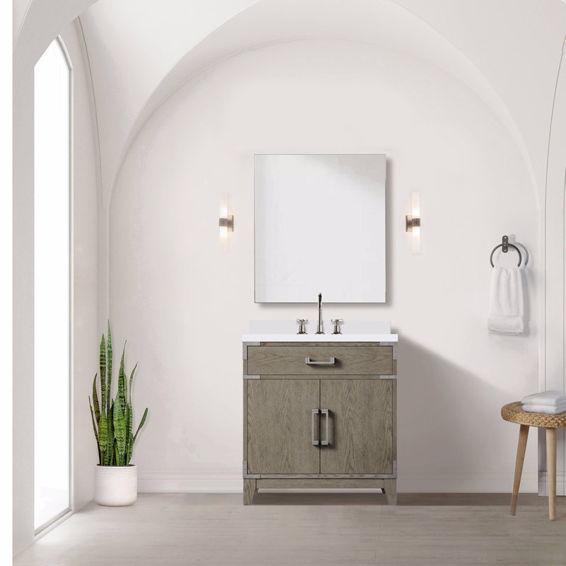 Meuble-lavabo simple 30 po X P 22 po D, avec plateau en quartz blanc, Gris