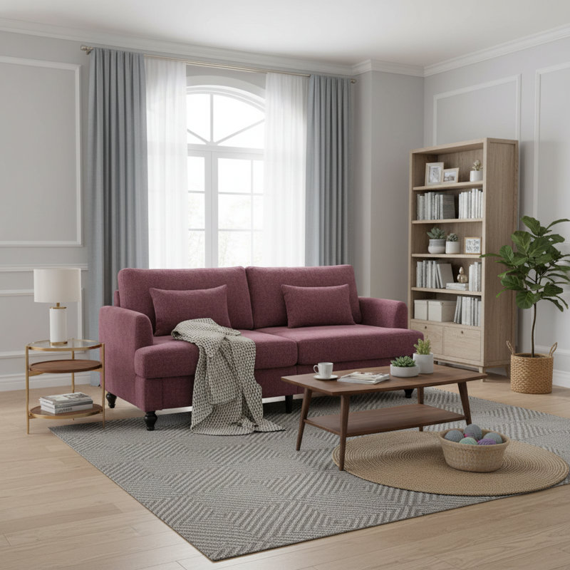 Canapé en chenille de style Mid-Century, Mauve-rose
