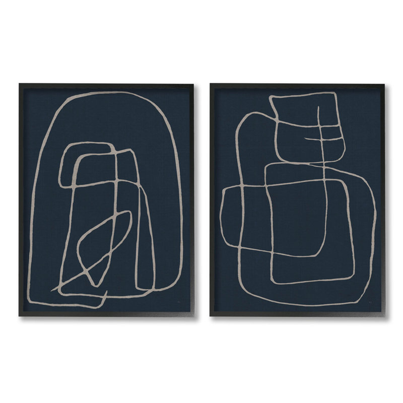 Contemporary Line Squiggle Shapes, ensemble de 2 estampes numériques par Susan Jill, H 20 po x l 32 po x P 1,5 po