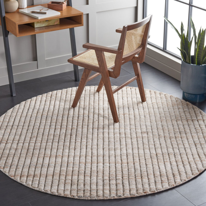 Msr7301 Mirage Martha Stewart 700 Hand Loomed Pet/Cotton Solid Color Rug in Beige, Round 6'