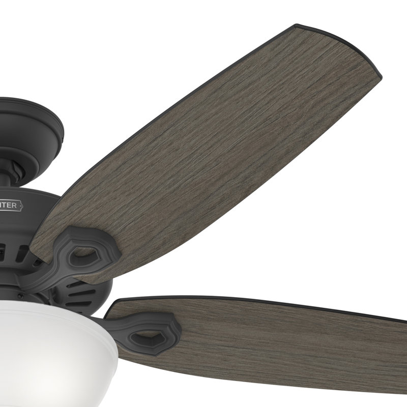 52" Builder Deluxe 5 - Blade Standard Ceiling Fan with Pull Chain and Light Kit Included, Matte Black