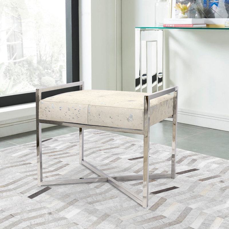 Safari Silver Foil Cowhide Bench