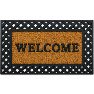  Natural Coir and Non-Slip Rubber Doormat with Embossed Welcome Design Coconut Fiber Floor Mat for Front Door Porch Patio Entryway Garage Mudroom & Outdoor Use 18x30 Inches, Peaceful Welcome