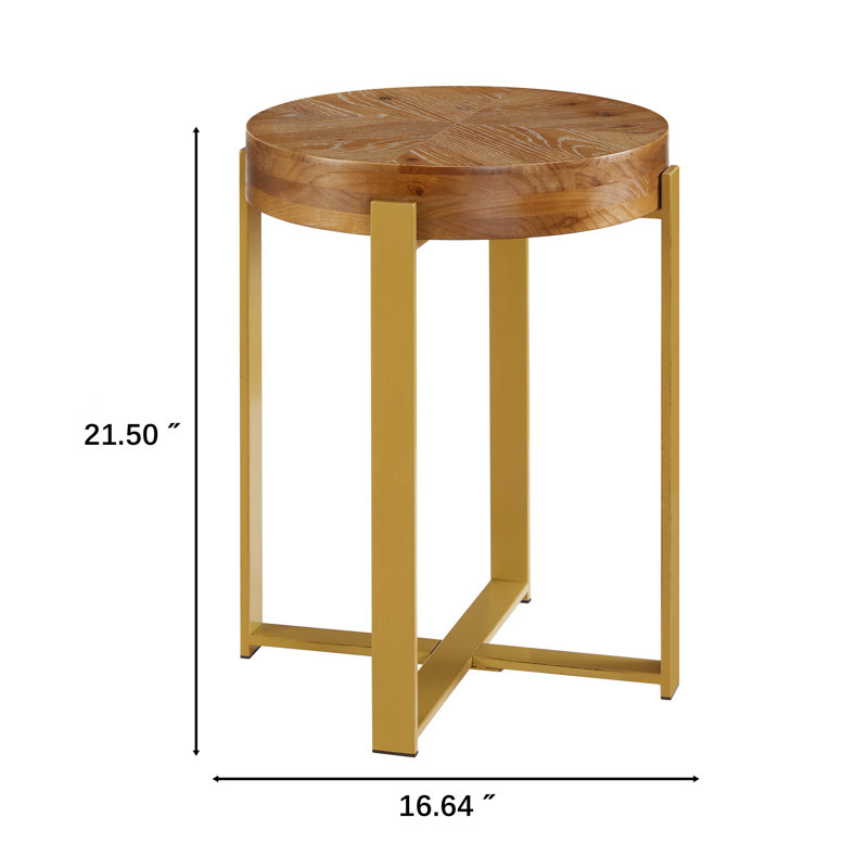 Table de bout ronde en bois à deux niveaux, Naturel / Or