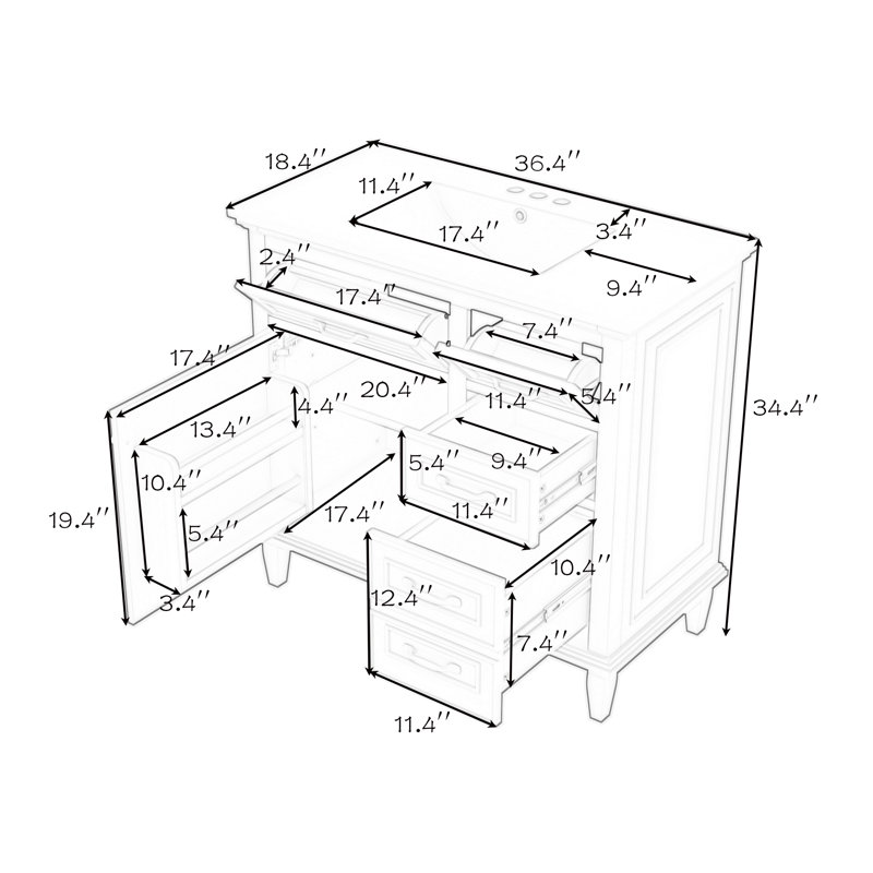 Meuble-lavabo de salle de bain avec lavabo, tiroirs rabattables et tablette réglable, Bleu gris