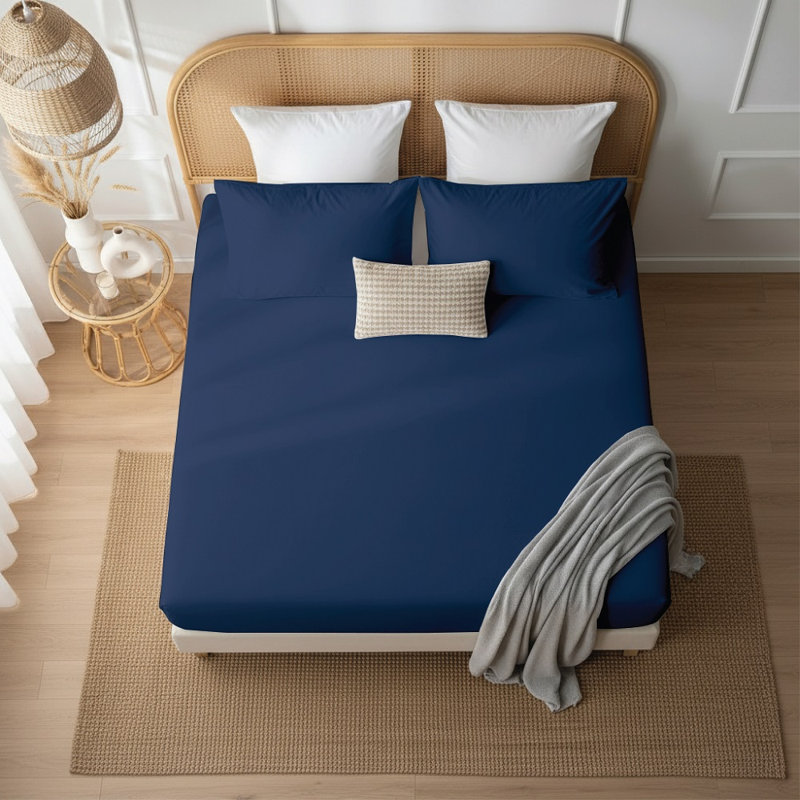 Janoshan Luxury 100% Egyptian Cotton Fitted Sheet – 300 Thread Count, 30cm Deep Pocket, Soft Breathable Bed Sheet, Navy