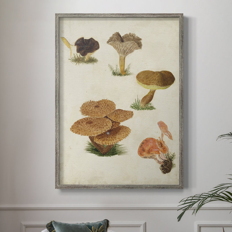 Reproduction encadrée de champignon V - Bois massif, H 15 po x l 12 po