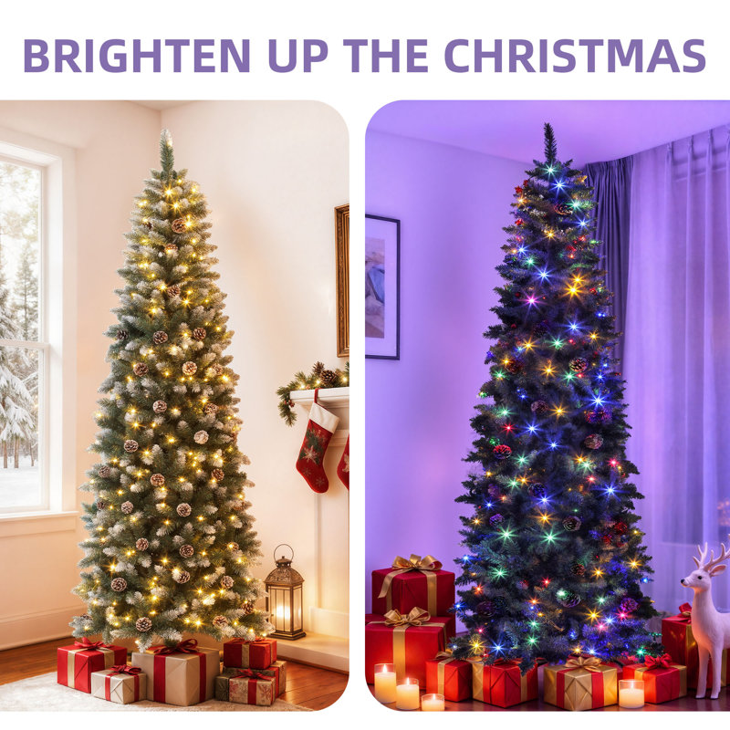Arbre de Noël artificiel pin enneigé 6 pi avec 3 pommes de pin et 3 lumières claires, H 6 pi