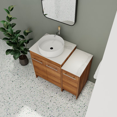 Meuble-lavabo simple 35,87 po avec plateau en pierre frittée Maluhia