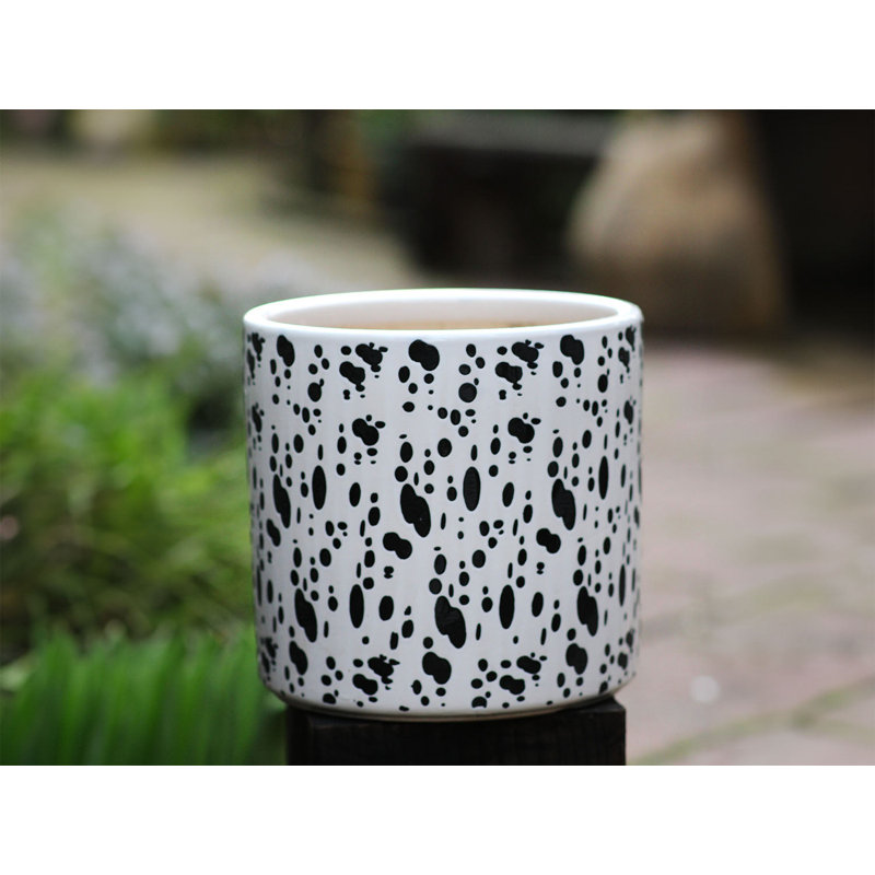 Pot de fleurs cylindrique en céramique émaillée, motif floral estampé, taille moyenne (lot de 4) - Intérieur/Extérieur