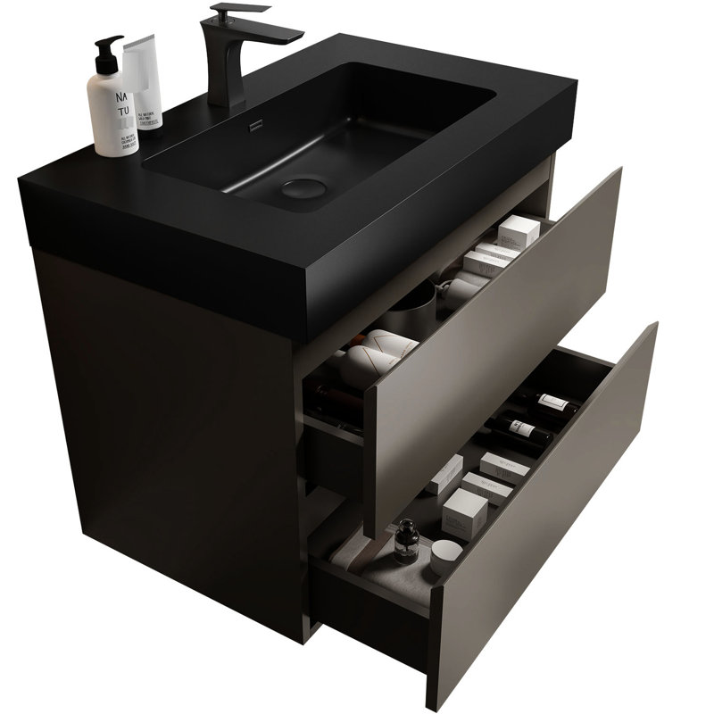 Meuble-lavabo moderne gris 30 po, Brun, Noir