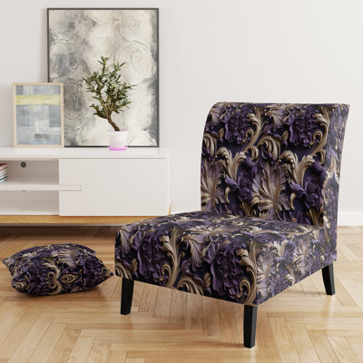 Fauteuil de chambre majestueux rembourré à motif cachemire profond mauve foncé