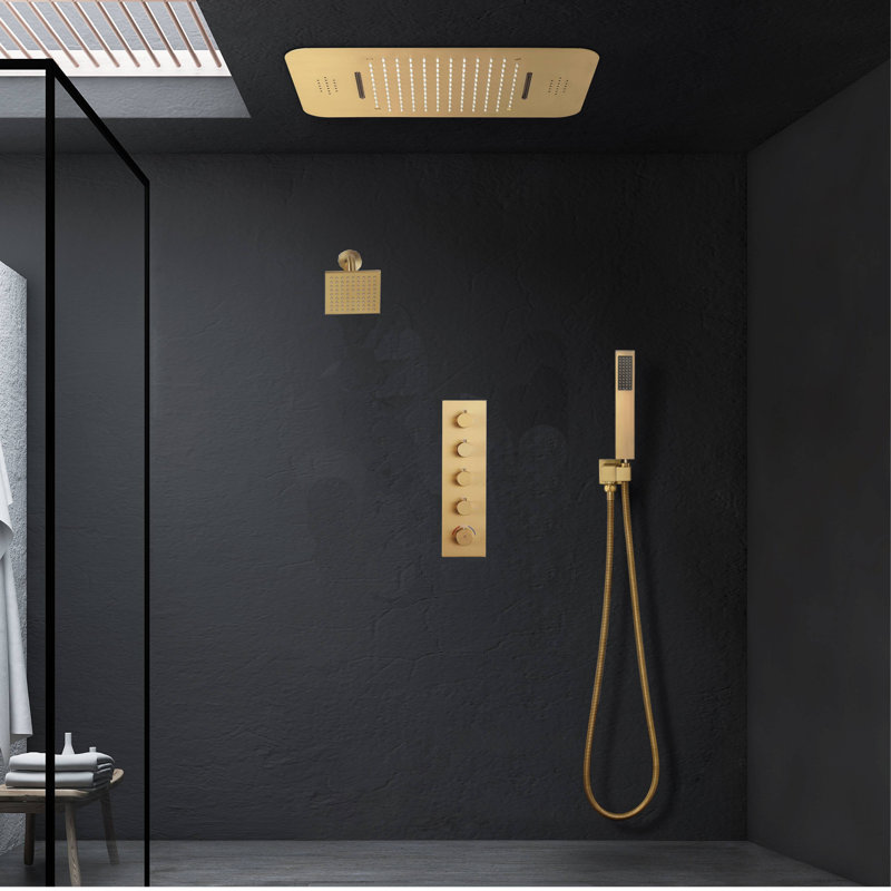 Thermostatic All-In-One Kit with Rough in-Valve, Brushed Gold