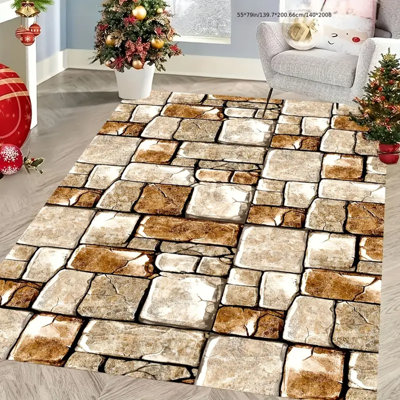 Marble-Inspired Indoor/Outdoor Area Rug with Non-Slip Rubber Backing, Machine Washable Polyester Carpet