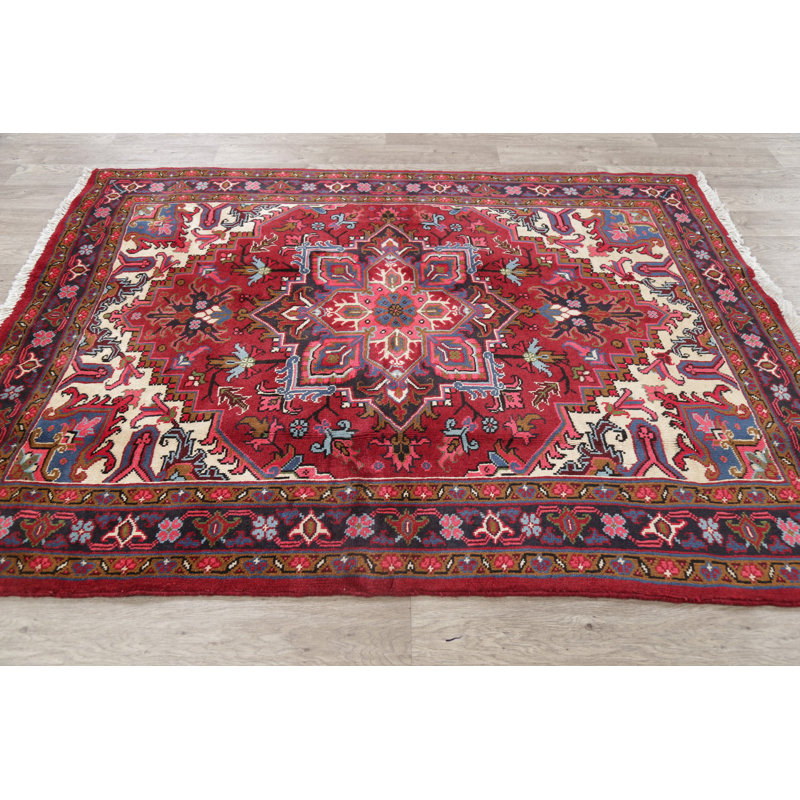Tapis unique en laine noué à la main New Age Heriz rouge de 5 pi x 6 pi 8 po Nixen