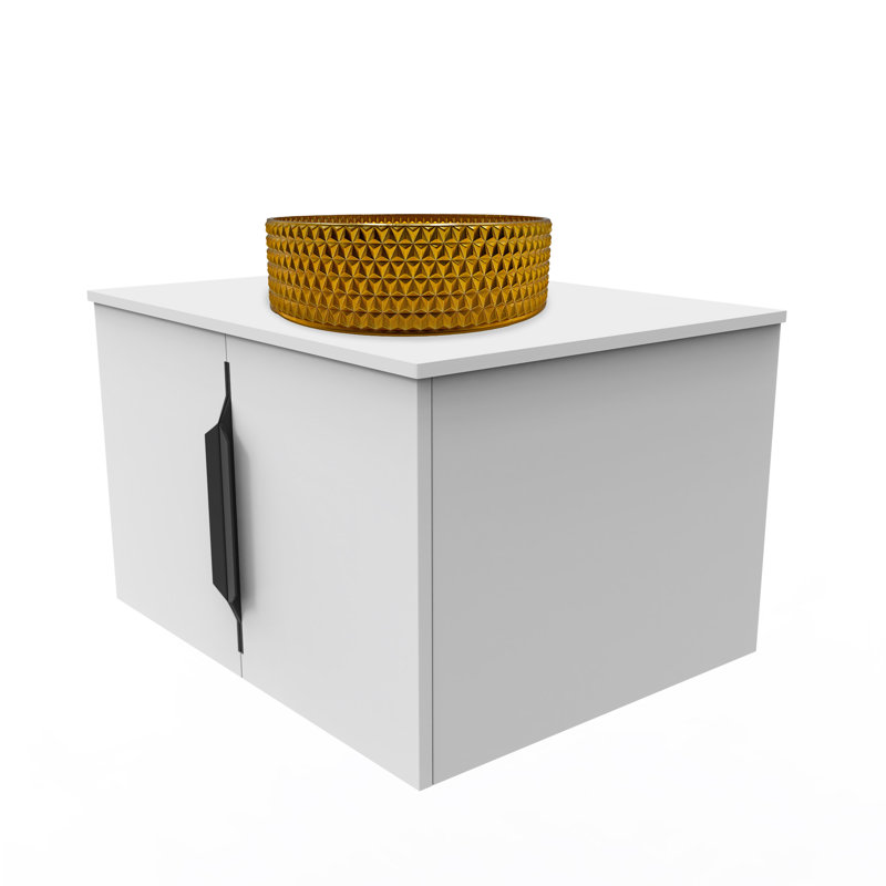 Wildsee 24" Floating Single Bathroom Gray Vanity Set With Clear Tempered Glass Vessel Sink, White, Gold