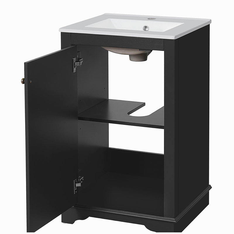 Meuble-lavabo avec porte en céramique 20 po, meuble-lavabo avec porte, Noir