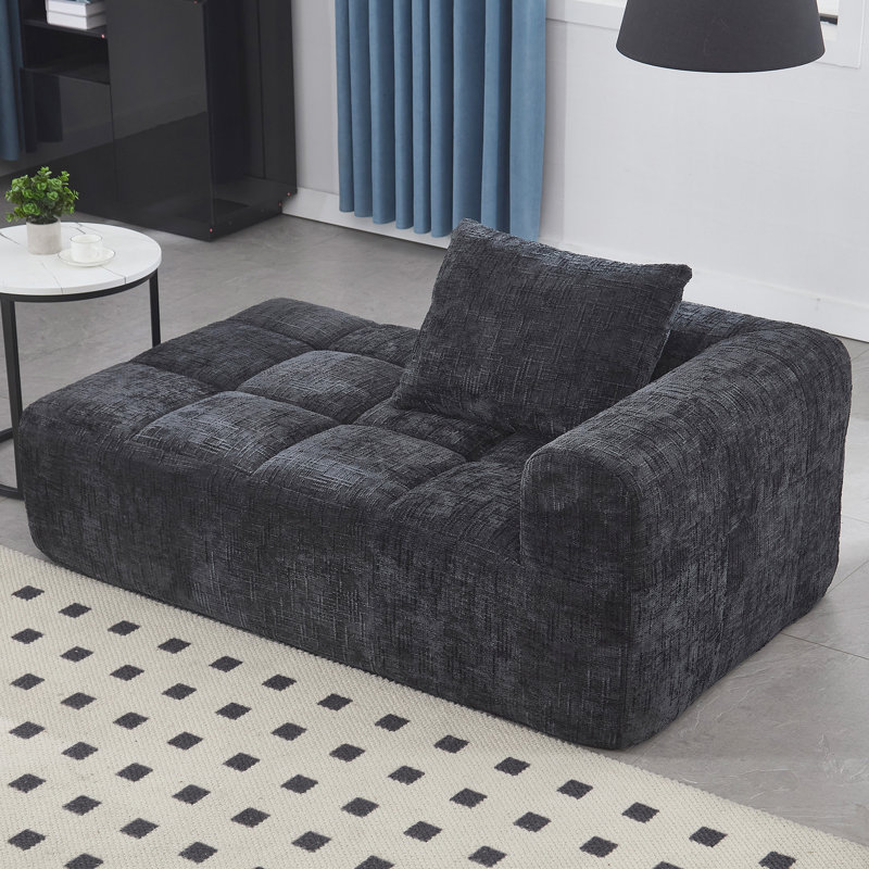 Canapé-lit en chenille avec support à ressorts - Froissé et relaxant, Noir