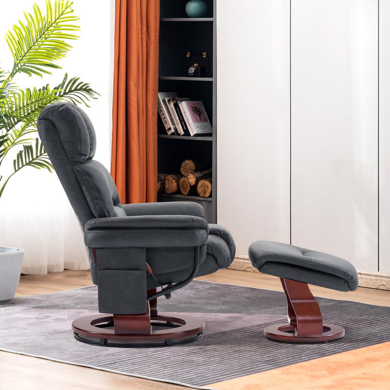 Swivel Recliners with Ottoman, Reclining TV Chairs with Vibration, Faux Leather Lounge Chair, Dark Gray Faux Leather