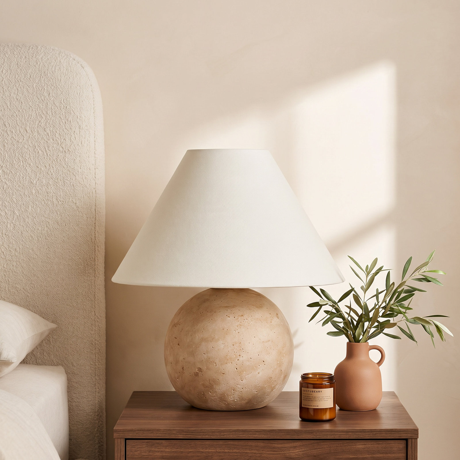 Chemise Travertine Table Lamp, Beige, Classic Empire