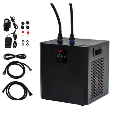Refroidisseur d'eau pour aquarium Ottusso 79 gallons, compresseur silencieux 1/3 HP avec pompe, 2 tuyaux inclus, 110 V, noir