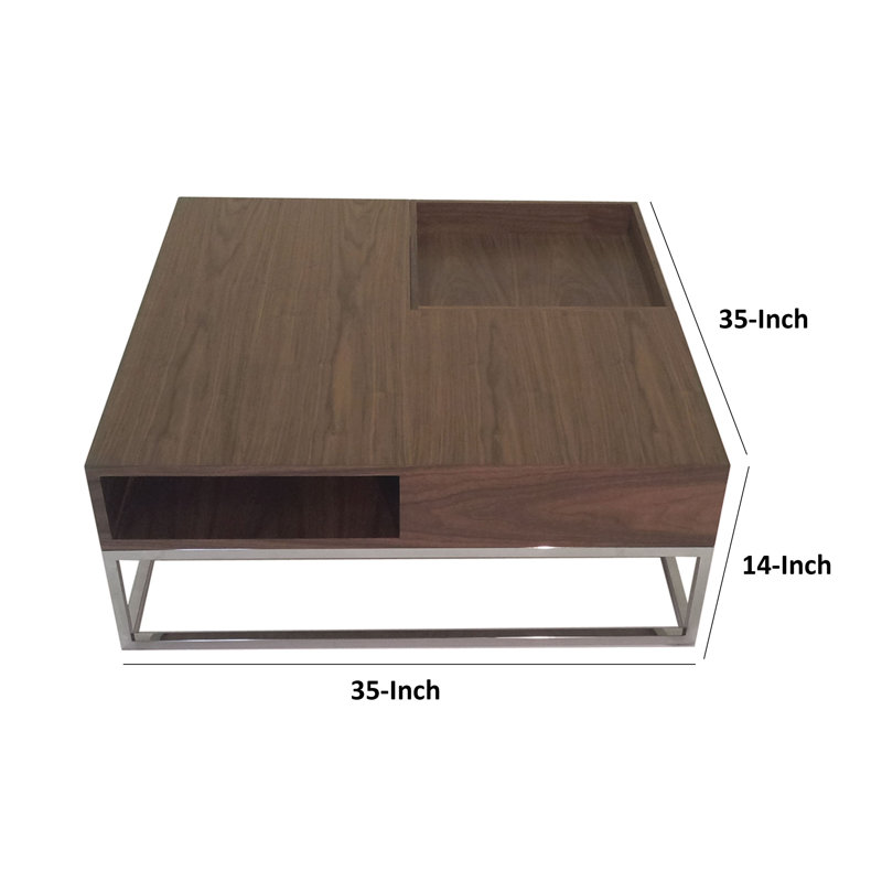 Walnut Square Wood and Metal Coffee Table with Storage
