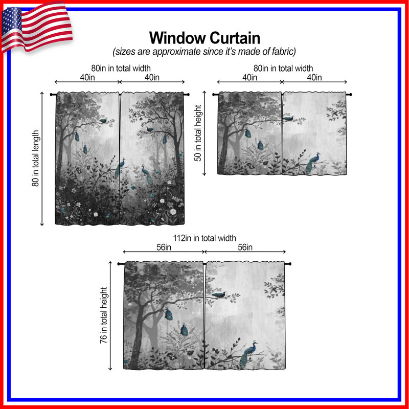 Peacocks In Forest, 80in x 82in - 2 panels, Room Darkening