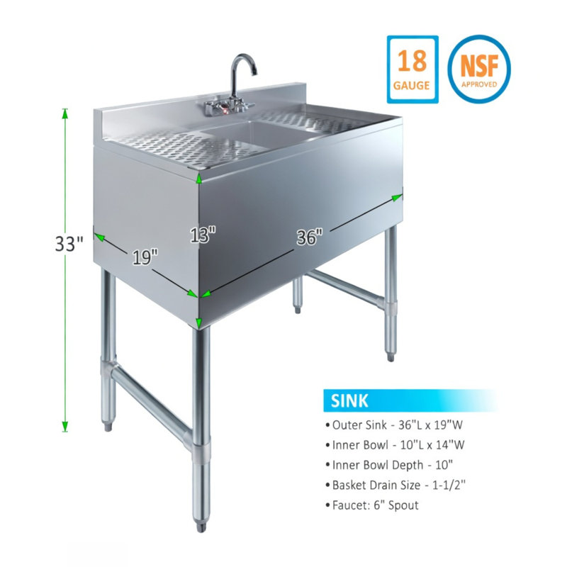 Évier sous-bar en acier inoxydable avec égouttoirs doubles et robinet, 91,4 cm (L) x 48,3 cm (P)