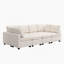 Canapé beige en chenille à accoudoirs carrés
