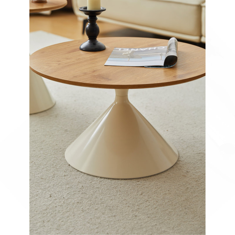 Table basse ronde blanche et bois