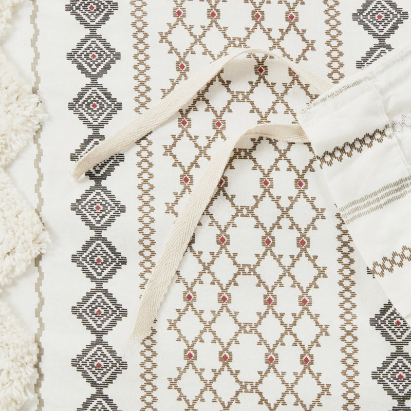 Housse de couette double / grand en coton avec chenille - imprimé inspiré, revers uni, taies décoratives à chevauchement, attaches de coin 100% imprimées, literie agréable