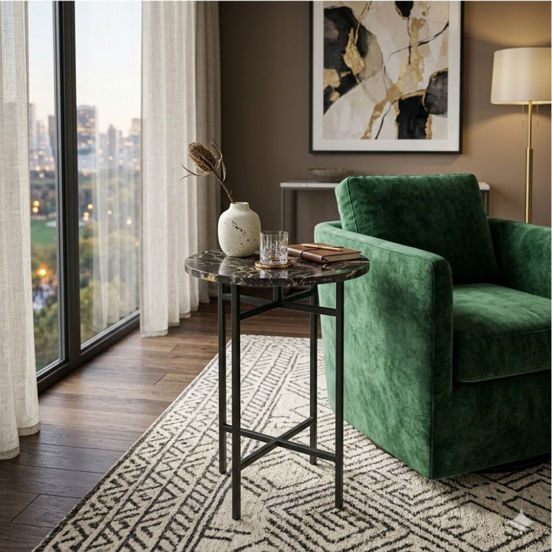 	Olive 24" Accent Table with Marble Top,