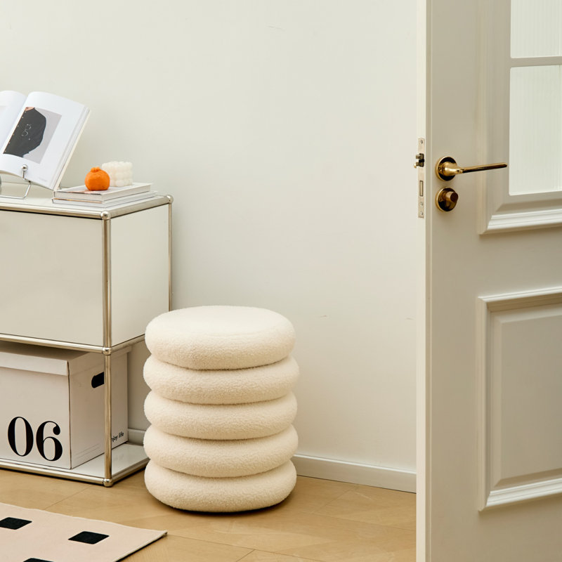 Upholstered Pouf, White