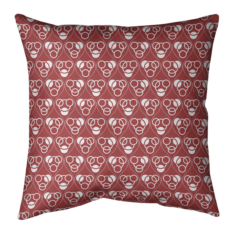 Coussin décoratif classiques des cercles et des vagues, H 14 po x l 14 po, Rouge pâle, Bourre en polyester