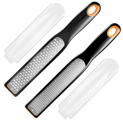 Zester gravé et râpe, outil Zester, lame en acier inoxydable de qualité supérieure avec housse de protection, ensemble de 2 (noir)