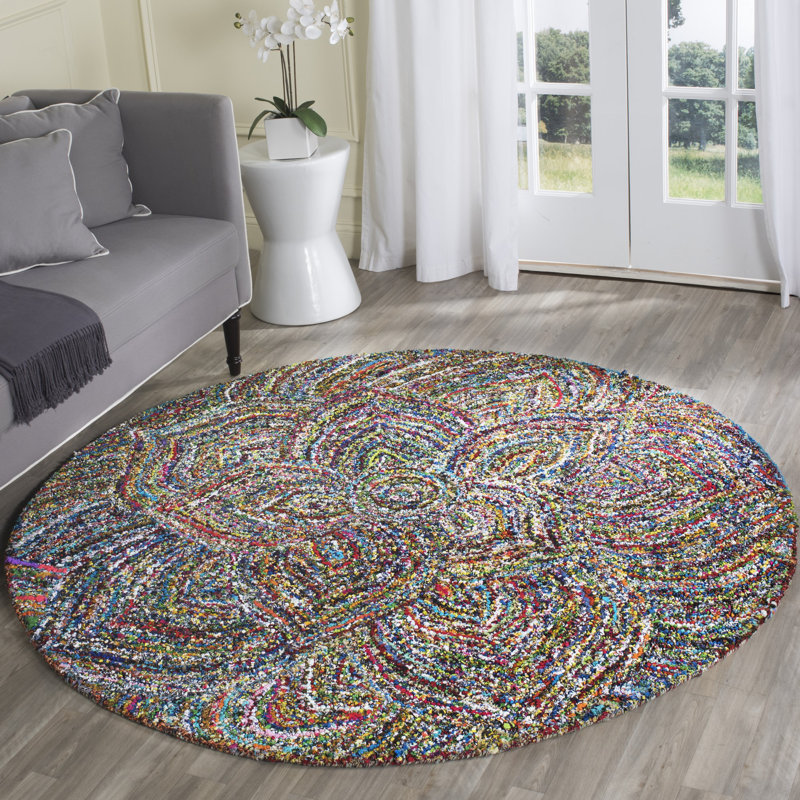 Tapis floral en coton touffeté à la main Anaheim, Rond 4 pi
