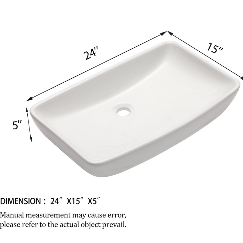 Lavabo vasque de salle de bain rectangulaire en céramique blanche 24 po x 15 po - moderne, élégant, teinté, idéal pour de multiples environnements