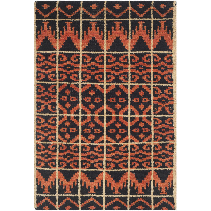Alimatou Hand Knotted Wool/Cotton Southwestern Rug in Orange/Black, Rectangle 5' x 8'