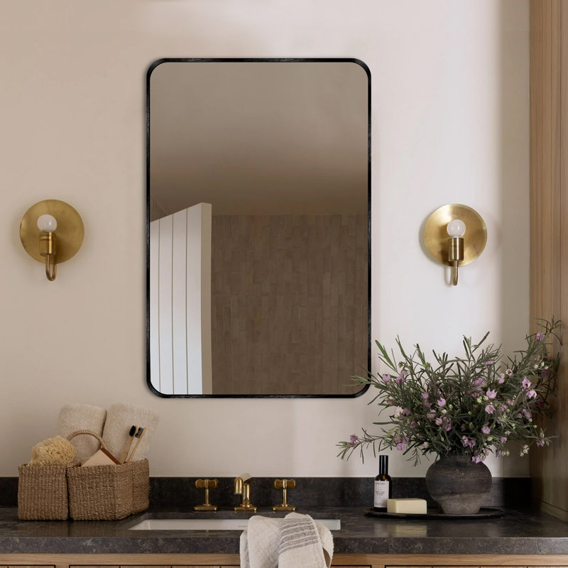 Chassin Wall Mount Bathroom Rectangular Vanity Mirror (Horizontal/Vertical), Black, 20" H x 30" W