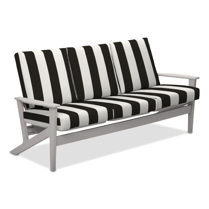 Chrisa 74.5'' Wide Patio Sofa with Cushions, Cabana Classic Black Stripe Sunbrella®, Snow