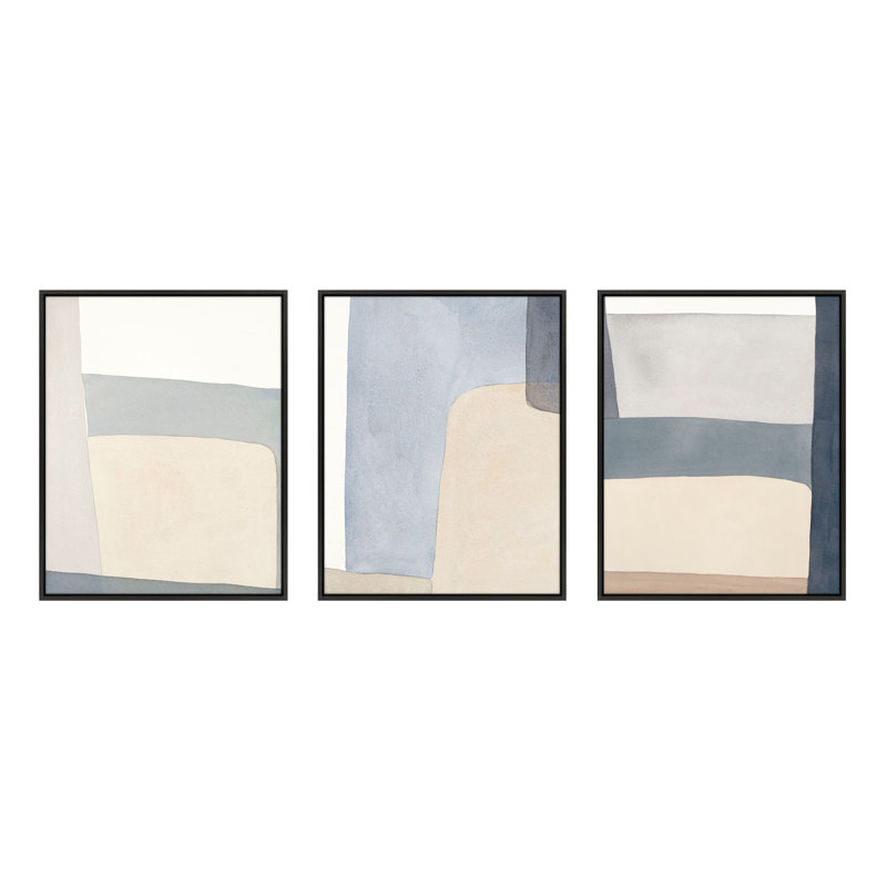 «Grey Hue» par Julia Balfour - ensemble de 3 reproductions encadrées, H 50 po x l 120 po, Toile avec cadre doré, Noir
