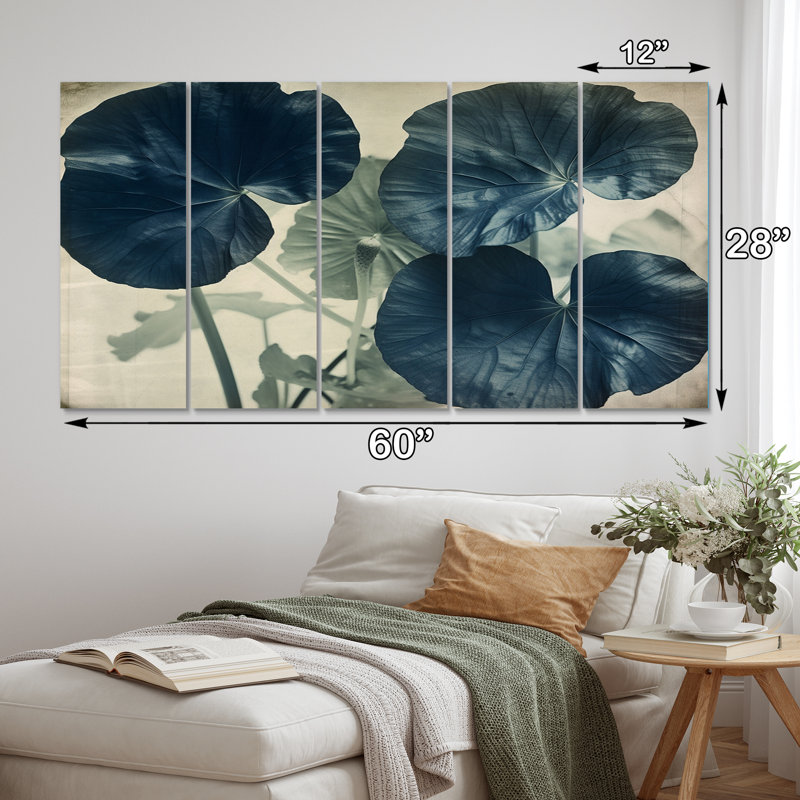 «Ginko Leaves In The Wild Blue», reproduction d'art sur toile - 5 panneaux égaux