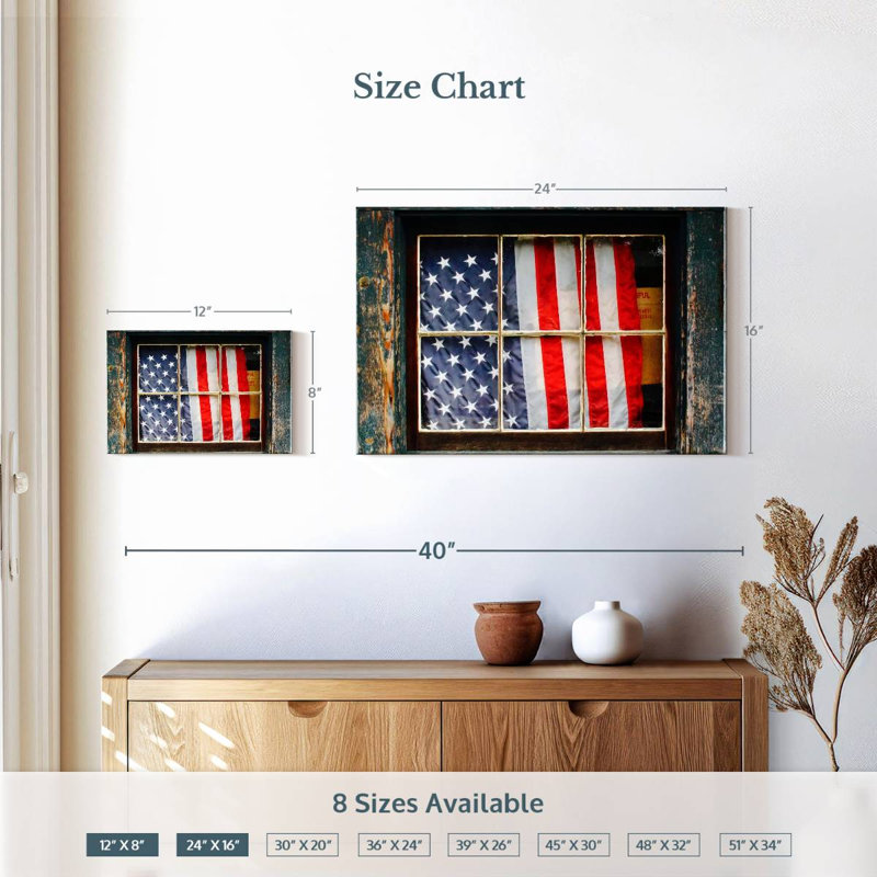 Borges American Flag On Window, 16" H x 24" W