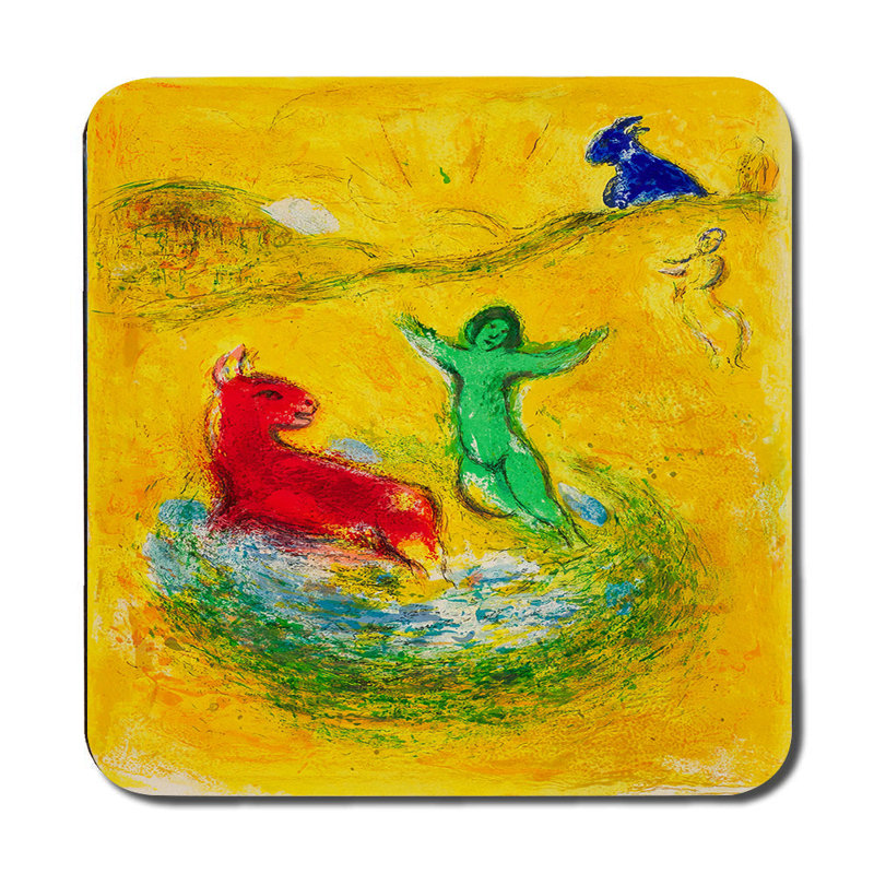 Placemat Coaster Set Abstract Designer Artwork Yellow With Wood Bottom Limited Edition