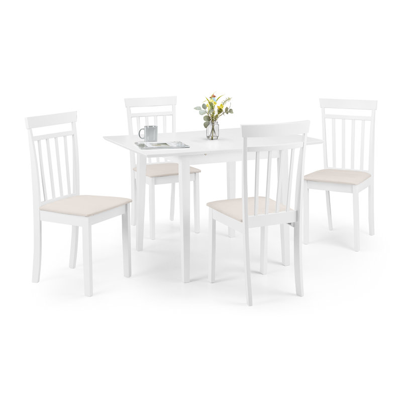 Exeter 4 - Person Butterfly Leaf Rubberwood Solid Wood Dining Set, White
