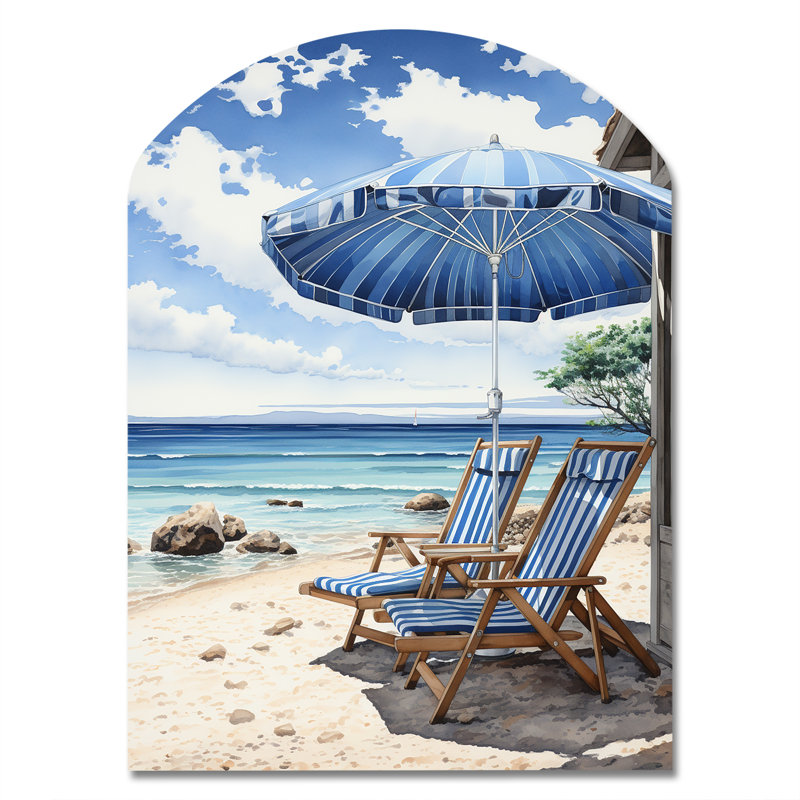 Beach Sandy Escape Pointillism I - Coastal Beach Arch Shape Metal Wall Sculpture, 34" H x 25" W x 1" D